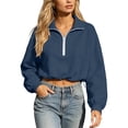 thumbnail image 4 of hoksml Women Half Zip Collar Drawstring Hem Cropped Sweatshirt Drop Shoulder Puff Long Sleeve Pullover for Street Casual Daily, 4 of 8