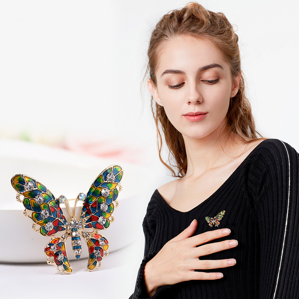 MyBeauty Stylish Butterfly Rhinestone Inlaid Enamel Alloy Brooch Pin