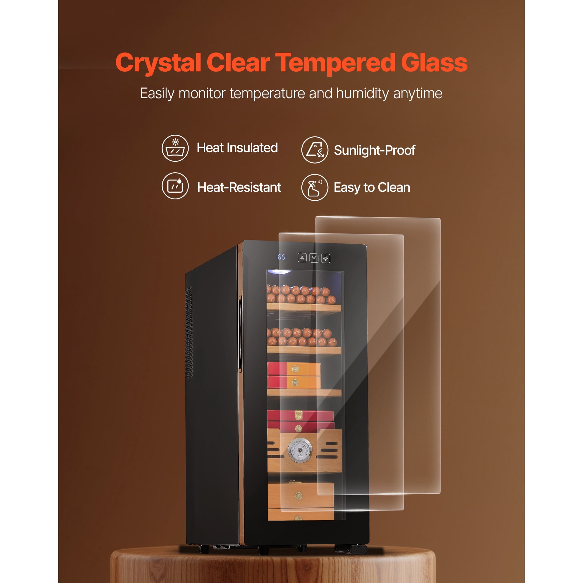 KFFKFF Electric Humidor Cabinet, 33L Capacity, Holds Up to 250 Cigars with Temperature Control, Spanish Cedar Shelves & Drawers, Mechanical Hygrometer, 4-Tier Design, Ideal for Home Use