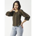 thumbnail image 3 of Moomaya Printed Top, Round Neck Sheer Long Sleeve Tops For Women, 3 of 8