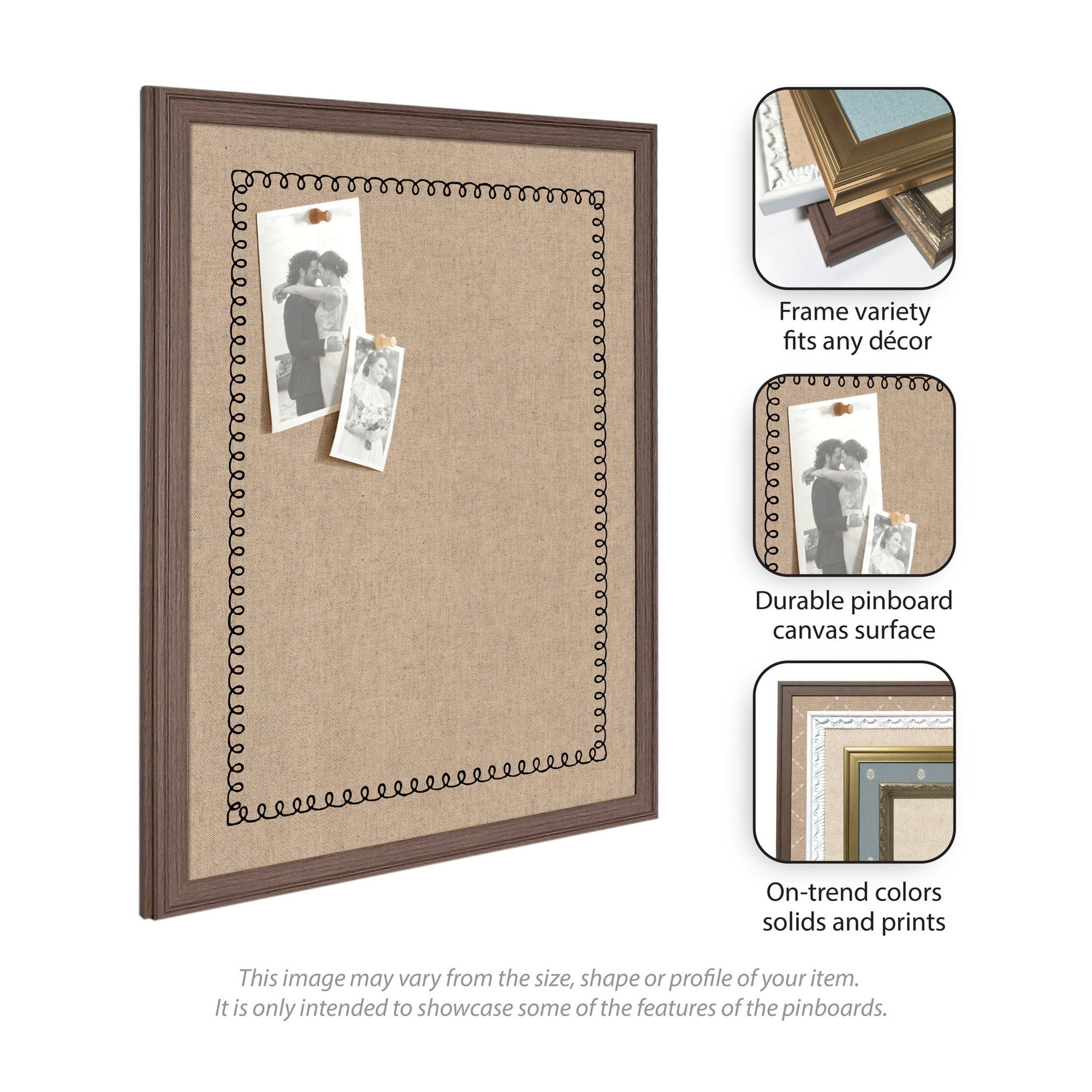 Kate and Laurel Framed Fabric Pinboard 26 x 20, Black Scalloped Edge Printed Linen Decorative Bulletin Board for Use as a Vision Board or Wall Organization, Bethany Black Frame