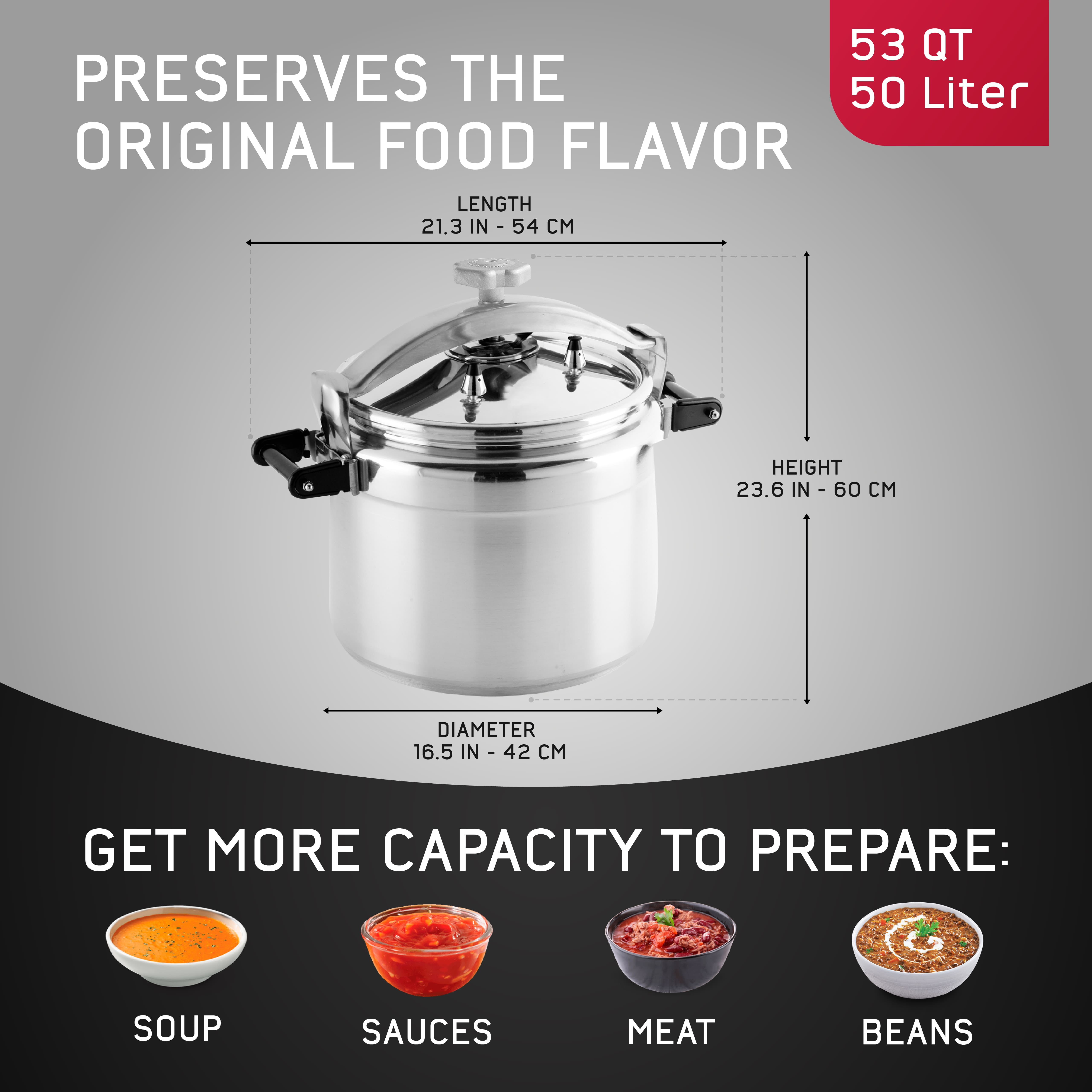Universal 26Qt / 25L Professional Pressure Cooker, Sturdy, Heavy-Duty Aluminum Construction with Multiple Safety Systems
