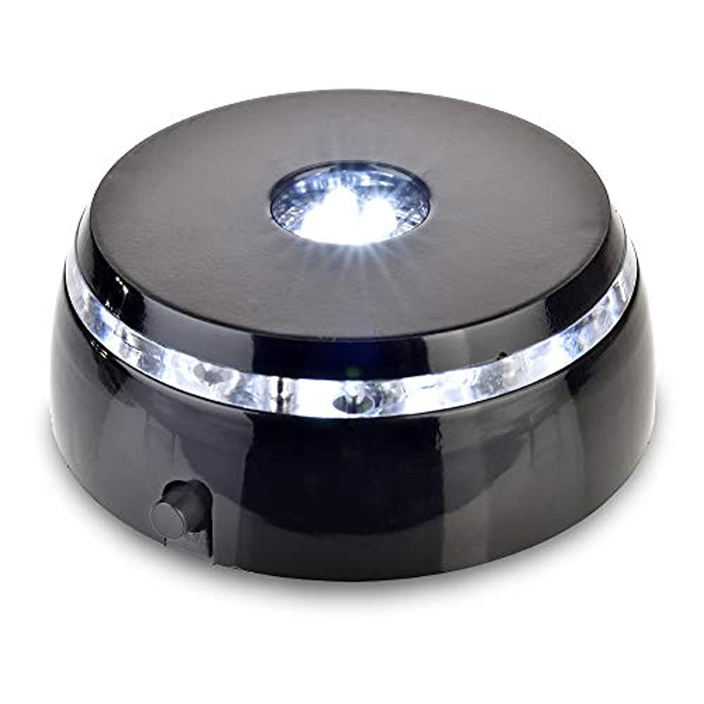 Unique Small Round Crystal Display Base Stand Silver Holder 4 LED White Light TO 