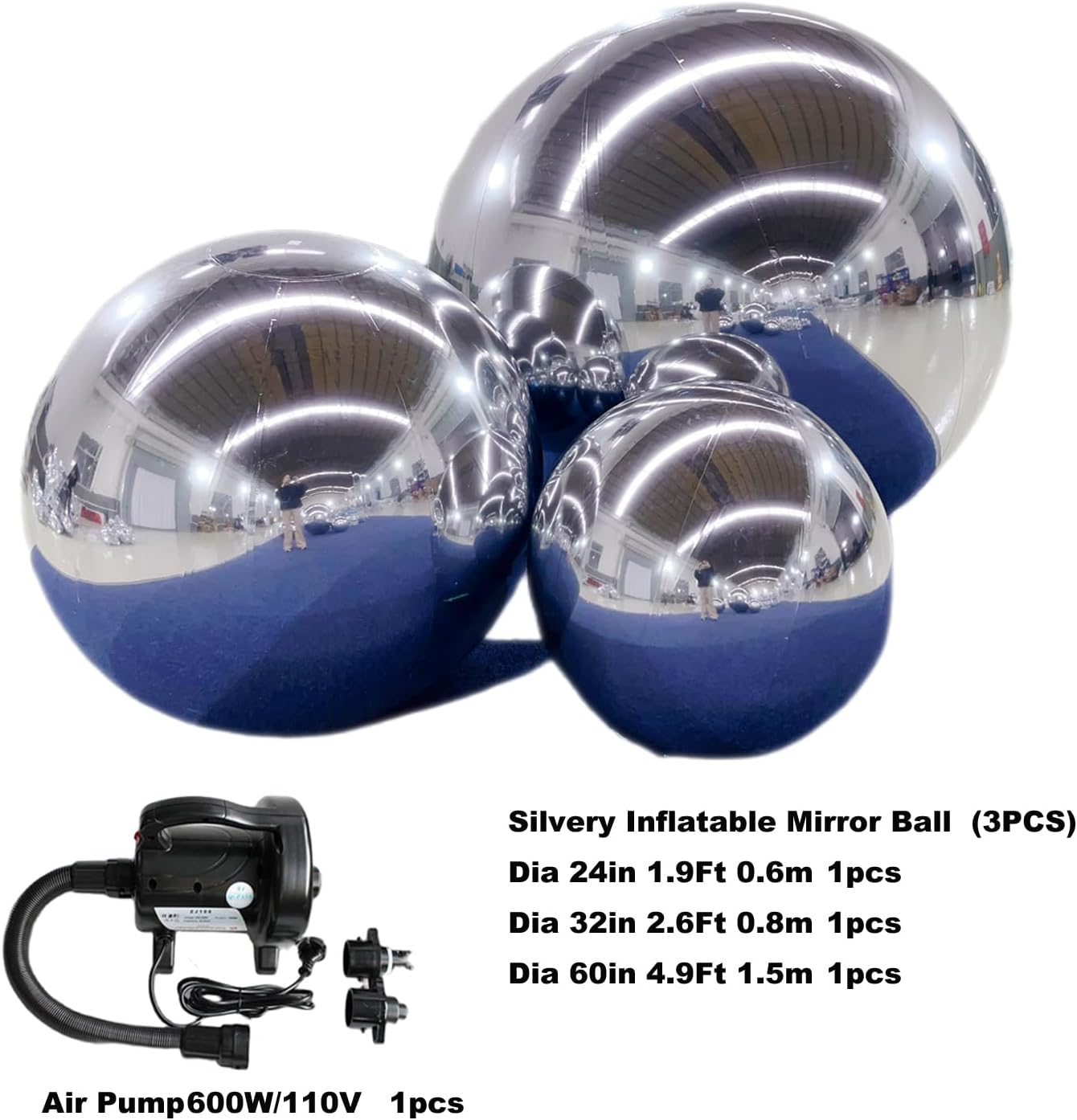 Silver Inflatable Mirror Ball Set - Sealed Shinny Balls Reusable Giant Mirror Balloon Sealed Disco Sphere For Wedding Nightclub Party Stage Hanging Decoration(3pcs1pack)