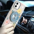thumbnail image 3 of For iPhone 12 & iPhone 12 Pro Metal Diamond CD Pattern Design Matte Finished Hybrid with Rotational Ring [Car Mount Friendly] Case - Floral E, 3 of 4