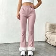 thumbnail image 3 of Ugoldhm Women's Ribbed Knit Flare Pants Elastic Waist Ruffle Hem Bow Decor Slim Casual Bell Bottom Trousers 0-14Y, 3 of 7
