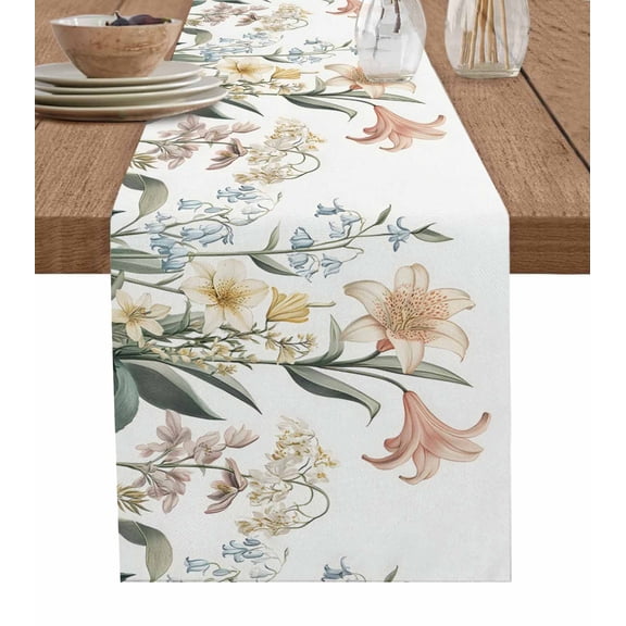 Hokiten Table Runners 90 Inches Long Dress Scarves, Vintage Spring Floral Farmhouse Coffee/Dining/Kitchen Table Runner for Living Room, Summer Flowers Farmhouse 13x90 Inch