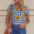 thumbnail image 6 of KLL Women 's Crew Neck Bodysuit Jumpsuits Sunflowers Print Short onesies Stretch T Shirts, 6 of 7