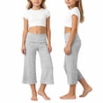 thumbnail image 3 of Shadoumai Kids Girls Fold Over Capris Casual Wide Leg Mid Rise Ruched Stretch Gaucho Pants Summer Streetwear Capri Pants, 3 of 5
