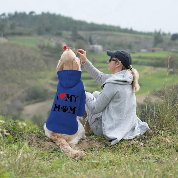 Pet's Hoodie Coat Dog Clothes I Love My MOM Dog Hoodie Pet T Shirt Small Dog Warm Sweaters Outdoor Hooded Sweatshirt Dog Clothes Pet Clothes Blue XXL