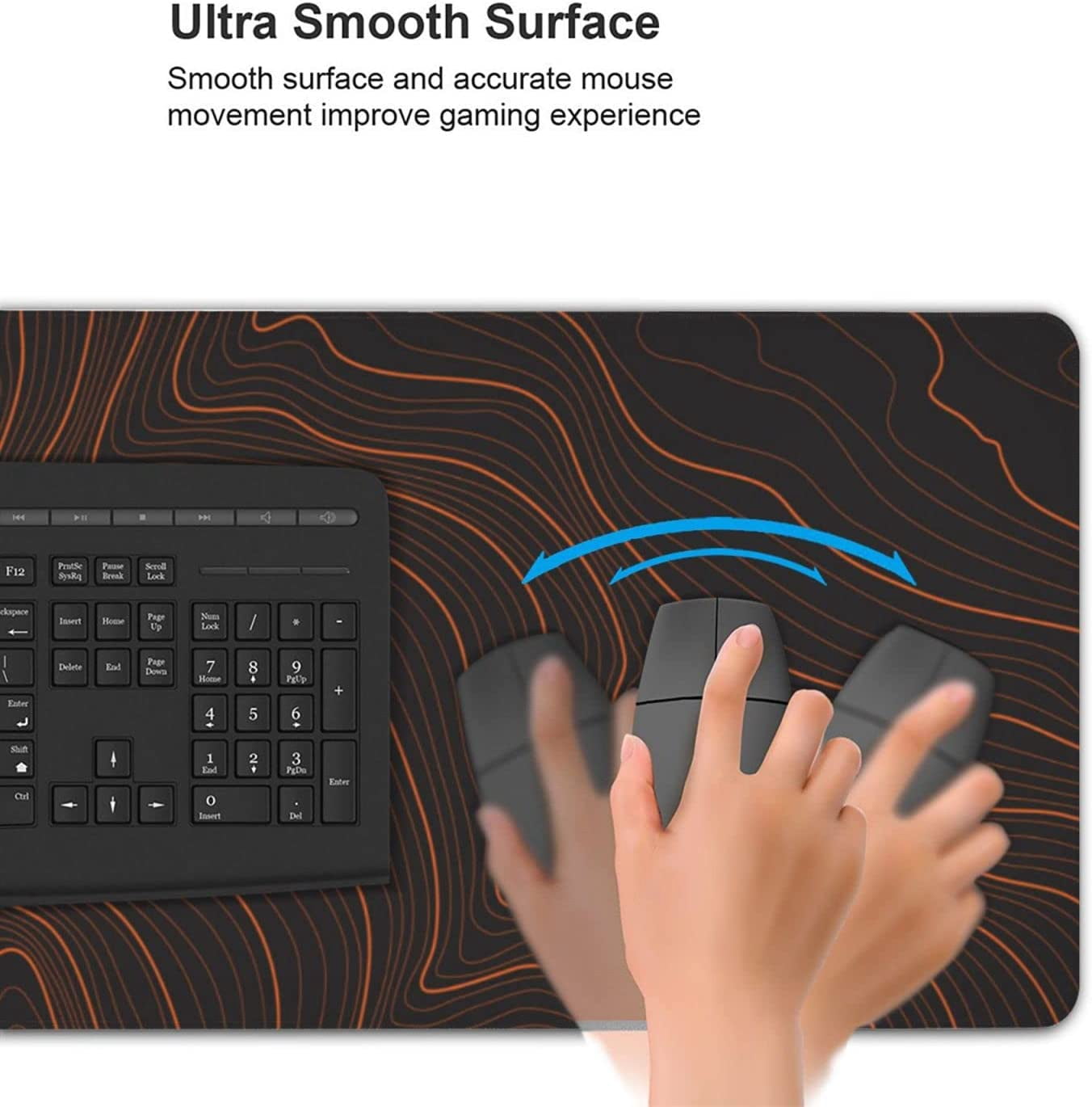 Large Gaming Mouse Pad Orange Map Lines Contour Geographic PC Computer Keyboard XXL Mouse Mat Desk Pad Non-Slip Desk Mat for Home Office Gaming Work, 35.5 X 16 in