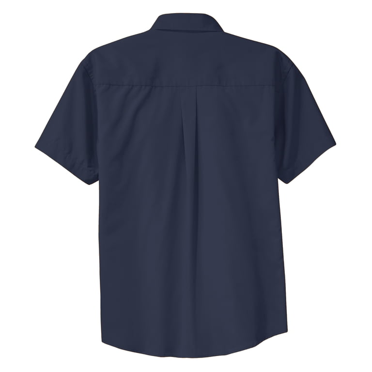 Mens Short Sleeve Easy Care Cotton/Polyester Shirt Navy/ Light