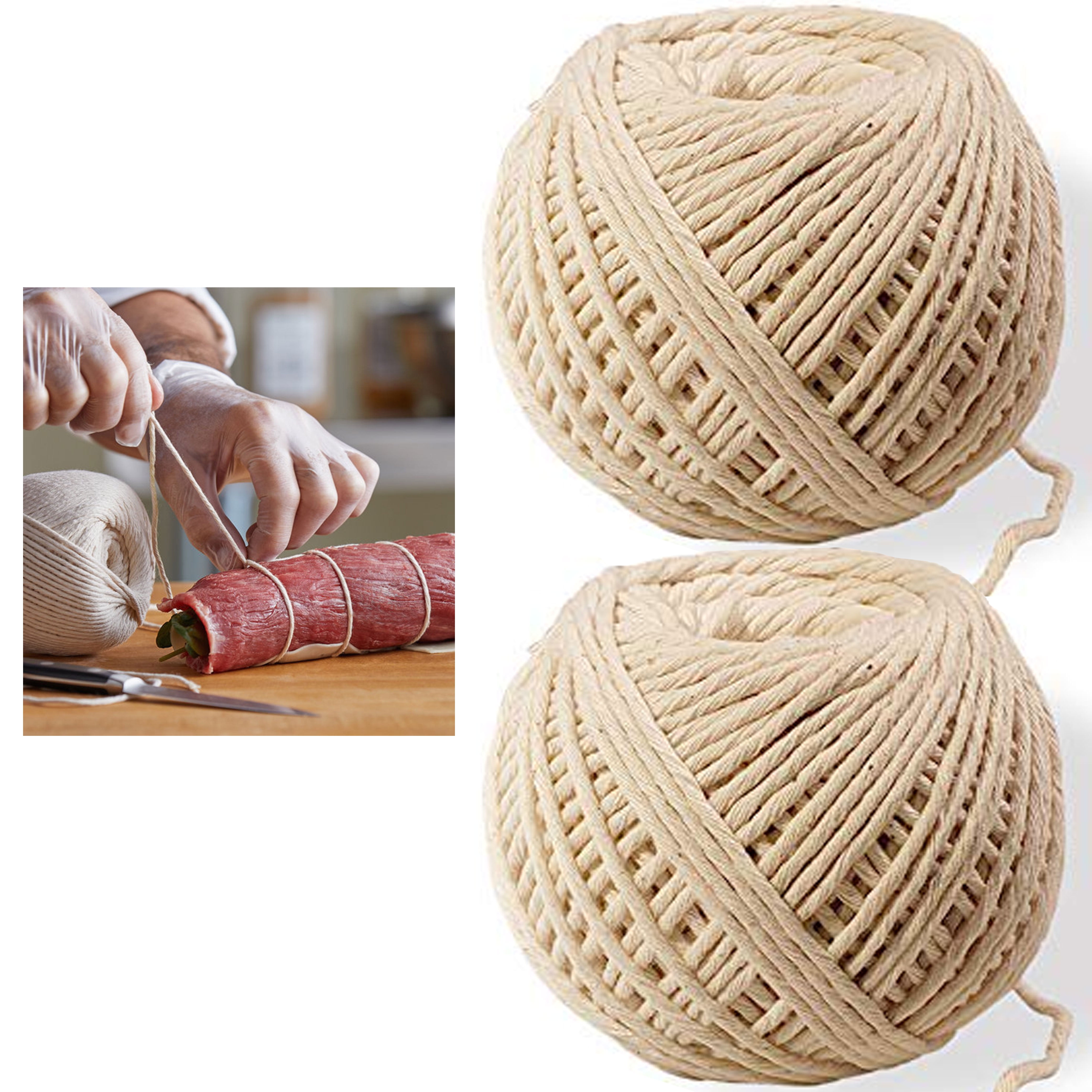 Macrame Cord,Natural White String,100 M Thick Cotton String Twine Making Sausage Safe Cooking String for Tying Homemade Meat 4 MM Strong and Durable Bakers Twine