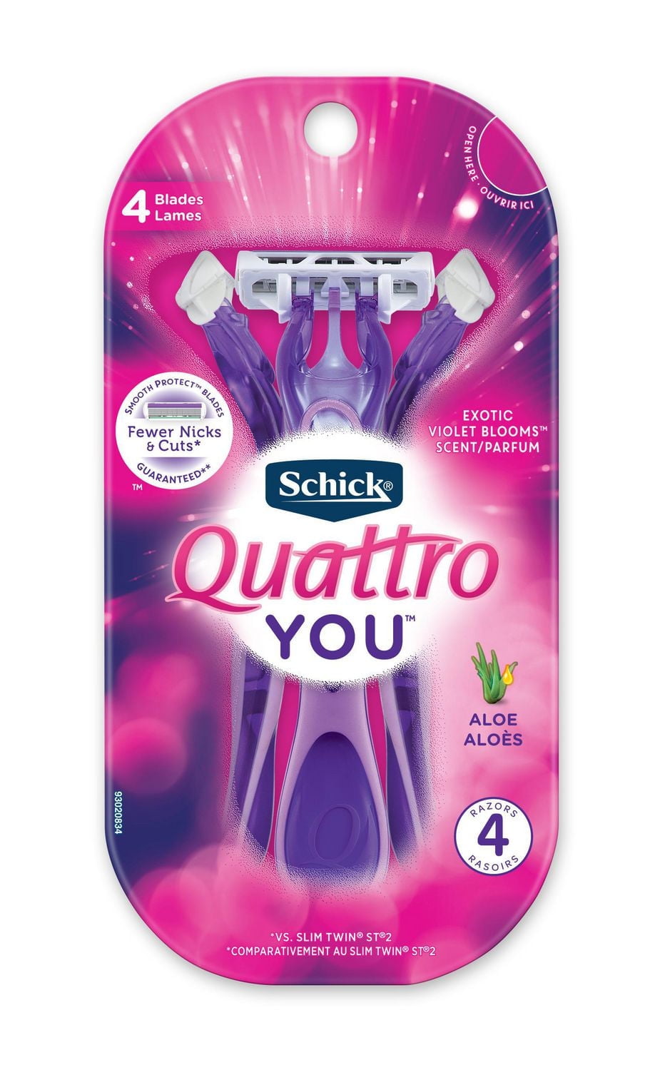 Schick Quattro YOU Exotic Violet Bloom Women's Disposable Razor with Scented Handles