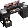 thumbnail image 2 of 63 Inch Office Desk with 6 Fabric Drawers, Large Computer Desk for Home Office with Hidden Storage Shelves, Black, 2 of 6
