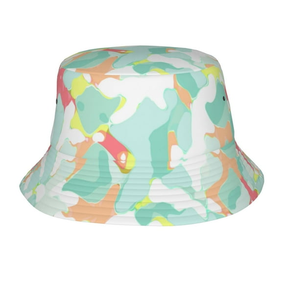 TEQUAN Foldable Polyester Adult Bucket Hat Fresh Crayon Camouflage Prints Sun Beach Fishing Outdoor Cap Unisex