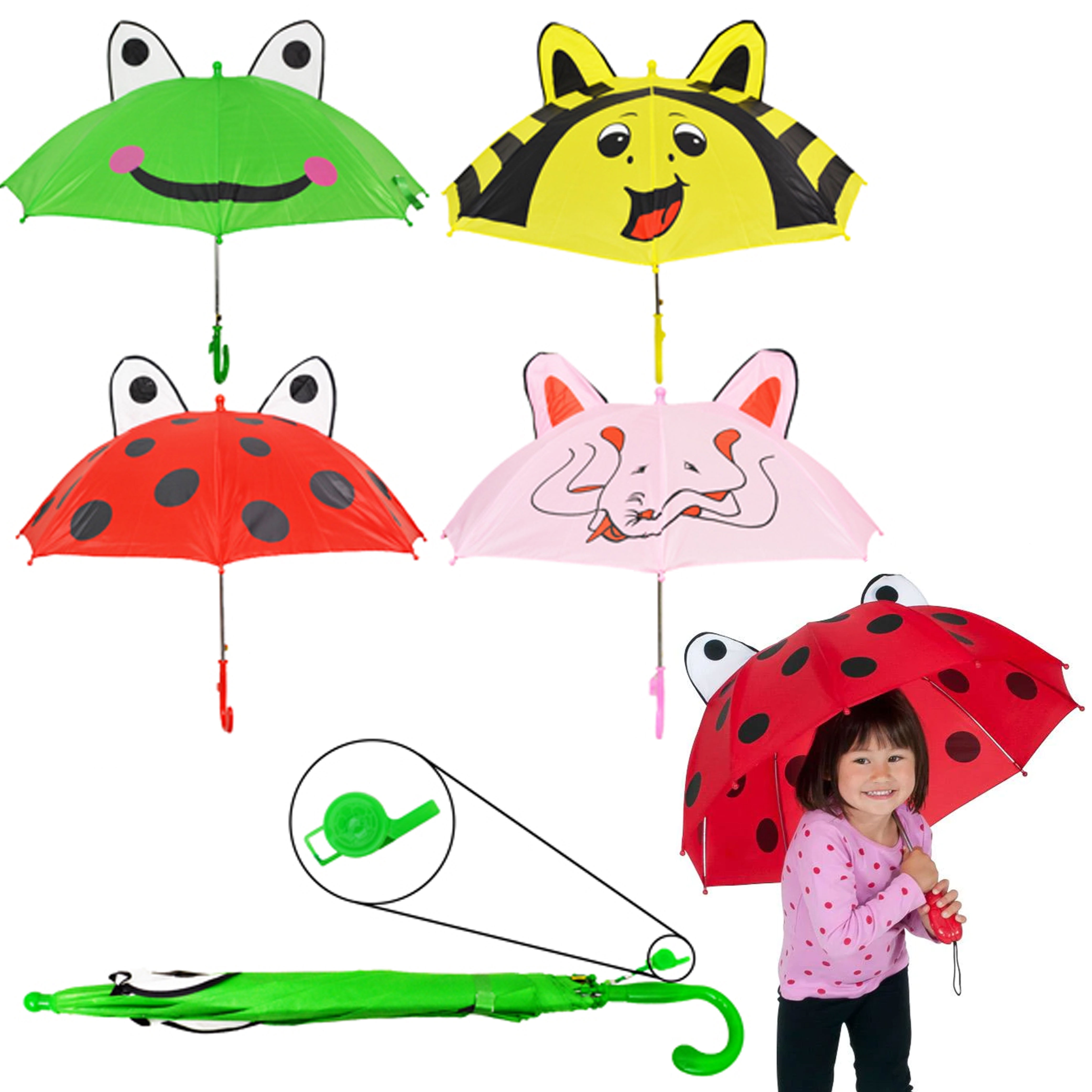 2 Pc Children's Umbrella Animal Whistle Rain Sun Shade Toddler Kids
