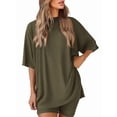 thumbnail image 2 of Women's two-piece casual suit summer casual loose shirt cycling shorts match airport travel wear Army Green M, 2 of 8