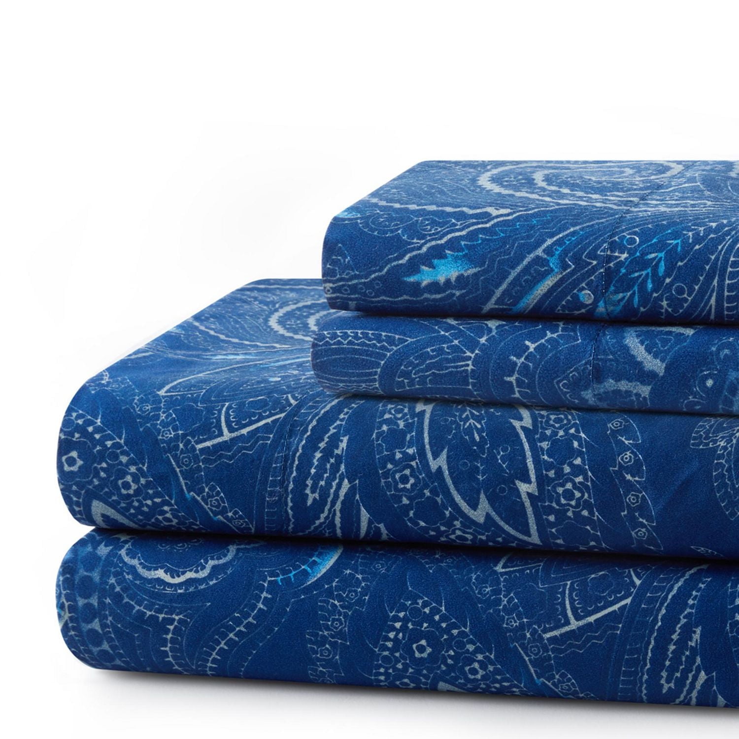 Literie toutes saisons en percale de coton à fibres longues, 600 fils au pouce carré, motif cachemire bleu marine, motif cachemire bleu marine