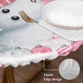 thumbnail image 3 of Pink Snowman Christmas Round Tablecloth, Fitted Table Cover with Elastic for 45"-54" Round Tables, Xmas Balls Snowflake Table Cloth Outdoor Indoor Dinning Party Waterproof Tablecloths, 3 of 7
