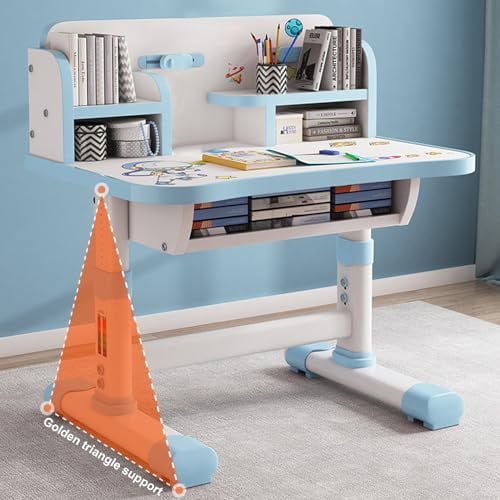 Floseru Kids Functional Desk and Chair Set, Study Desk for Children with Chair, Kids Desk and Chair Set,Height Adjustable Children School Study Desk with Storage Drawer for Boys Girls