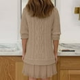thumbnail image 4 of Mohiass Womens Cable Knit Sweater Dress Crewneck Patchwork Pleated Dresses Twofer Style Long Sleeve Mini Dress 2026 Khaki XL, 4 of 7