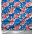 thumbnail image 1 of Soimoi Blue Heavy Canvas Fabric Ranunculus & Roses Floral Print Sewing Fabric Yard 58 Inch Wide, 1 of 3