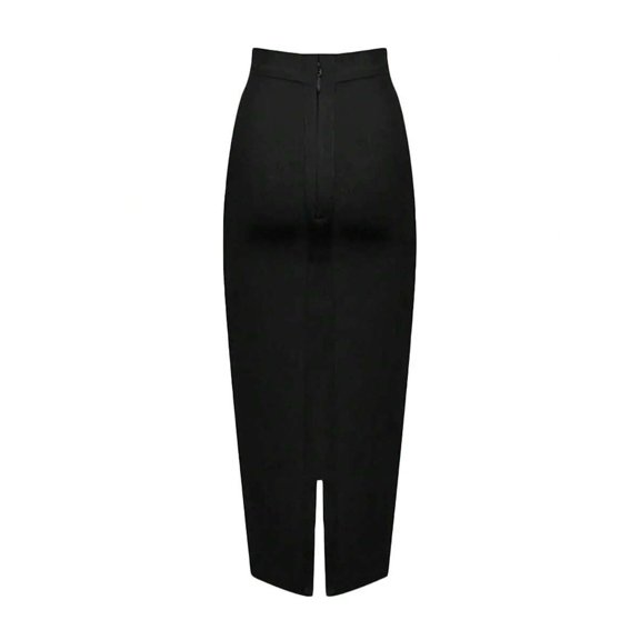 Black High-Waisted Pencil Skirt With Back Slit Mid-Length Slim Fit