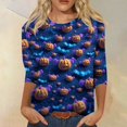 thumbnail image 2 of Halloween Themed Women's 3/4 Sleeve T-Shirt, Spooky Night Landscape Print, Comfortable Casual Top, Unique Holiday Apparel Halloween Tops for Women, 2 of 3