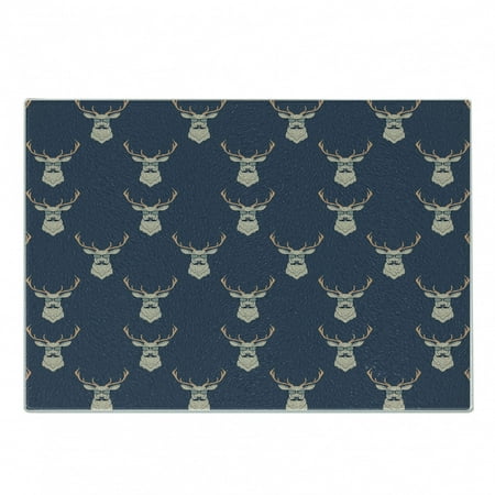 

Deer Cutting Board Hipster Inspired Antlers Glasses Mustaches Funny Animal Pattern Woodland Vintage Decorative Tempered Glass Cutting and Serving Board Small Size Slate Blue Tan by Ambesonne