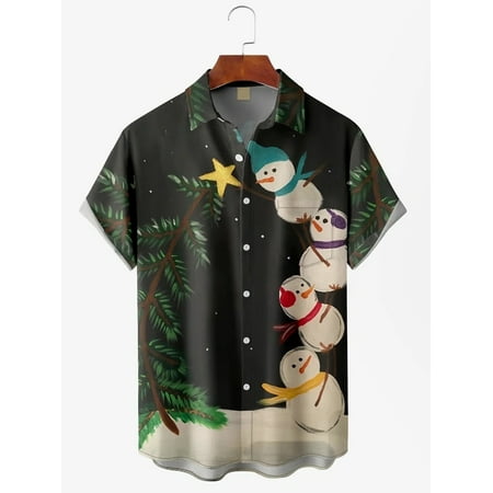 

MLFU Men Dad Button Down Short Sleeve Shirt Regular Printed Shirts Holiday Blouses for Teen and Adult