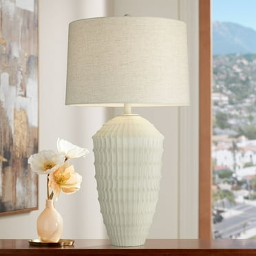 360 Lighting Hopewell 30" Tall Large Coastal Modern End Table Lamp Ridge Pattern White Single Living Room Bedroom Bedside House