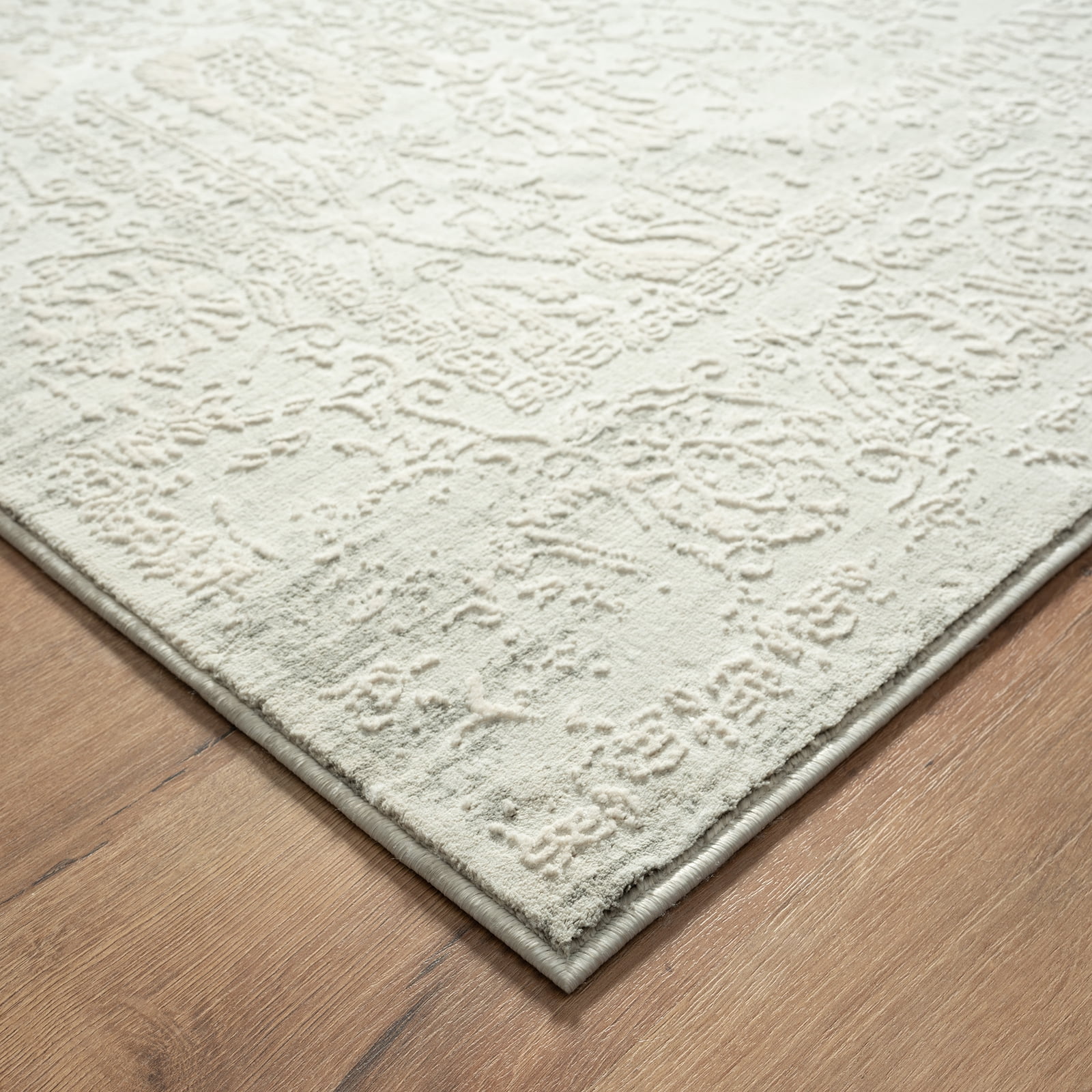 LR Home Isone Jesery Ivory/Gray Transitional Floral Polyester Blend Area Rug, 9' x 12'