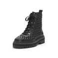 thumbnail image 2 of Vince Camuto Prellar Black Quilted Leather Lace Up Combat Fashion Ankle Boot (Black, 5), 2 of 5