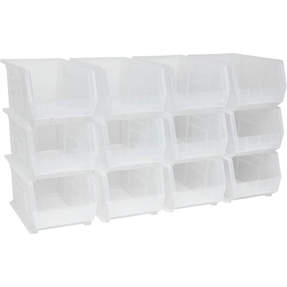 Akro-Mils Stackable Storage Bins, AkroBins Stacking Organizer, 15"x8"x7", Clear, 12-Pack