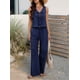 thumbnail image 4 of Conjunto de 2 Piezas para Mujer, Chaleco con Cuello en V y Cintura Anudada, Pantalones Casuales de Pierna , Azul Marino, L, 4 of 9