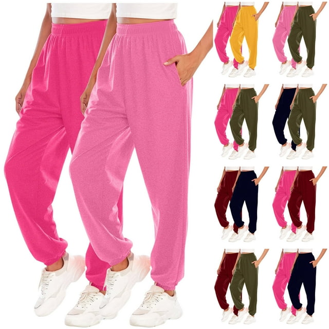 Fartey Lot de 2 Pantalons de Jogging Amples pour Femmes Confortables Taille Haute avec Poches Bleu Foncé m