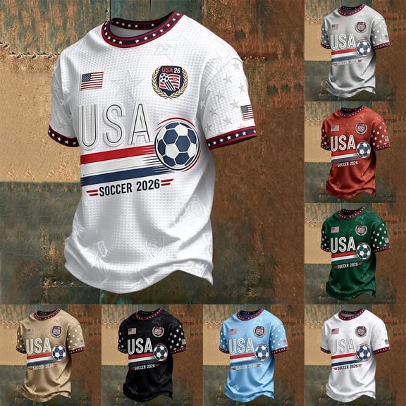 2026 New USA Soccer Jersey Men, United States Jersey Soccer, Jersey USA Crew Neck Short Sleeve Football Shirt, USA Flag Soccer Jersey for Adult(White, 2XL)