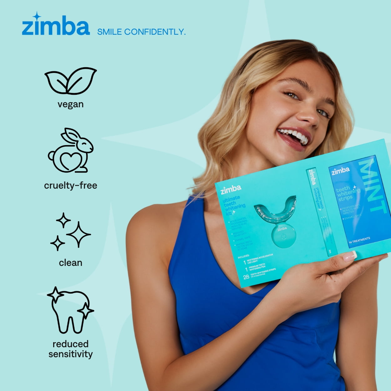 Zimba Teeth Whitening Kit with Vegan Strips, Whitening Pen, and LED Light
