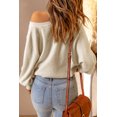 thumbnail image 1 of ABPHQTO Top de punto gofrado con cuello en V y botones a presión beige para mujer, 1 of 5