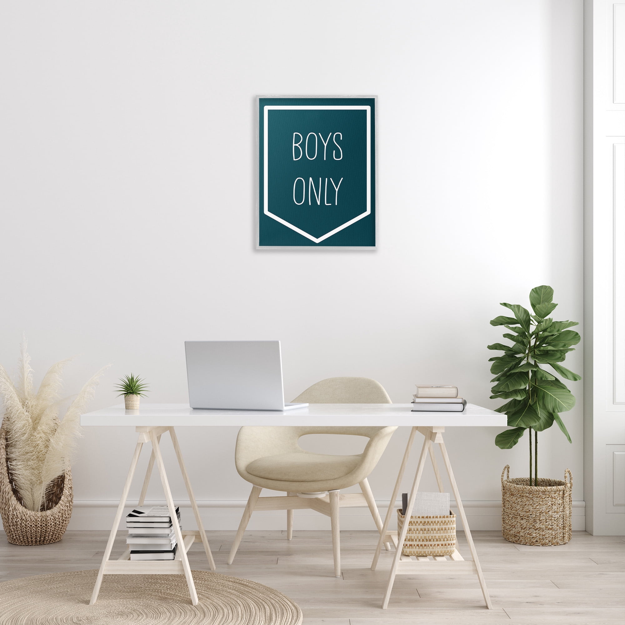 Stupell Industries Minimal Boys Only Typography Painting Gray Framed Art Print Wall Art, 24 x 30