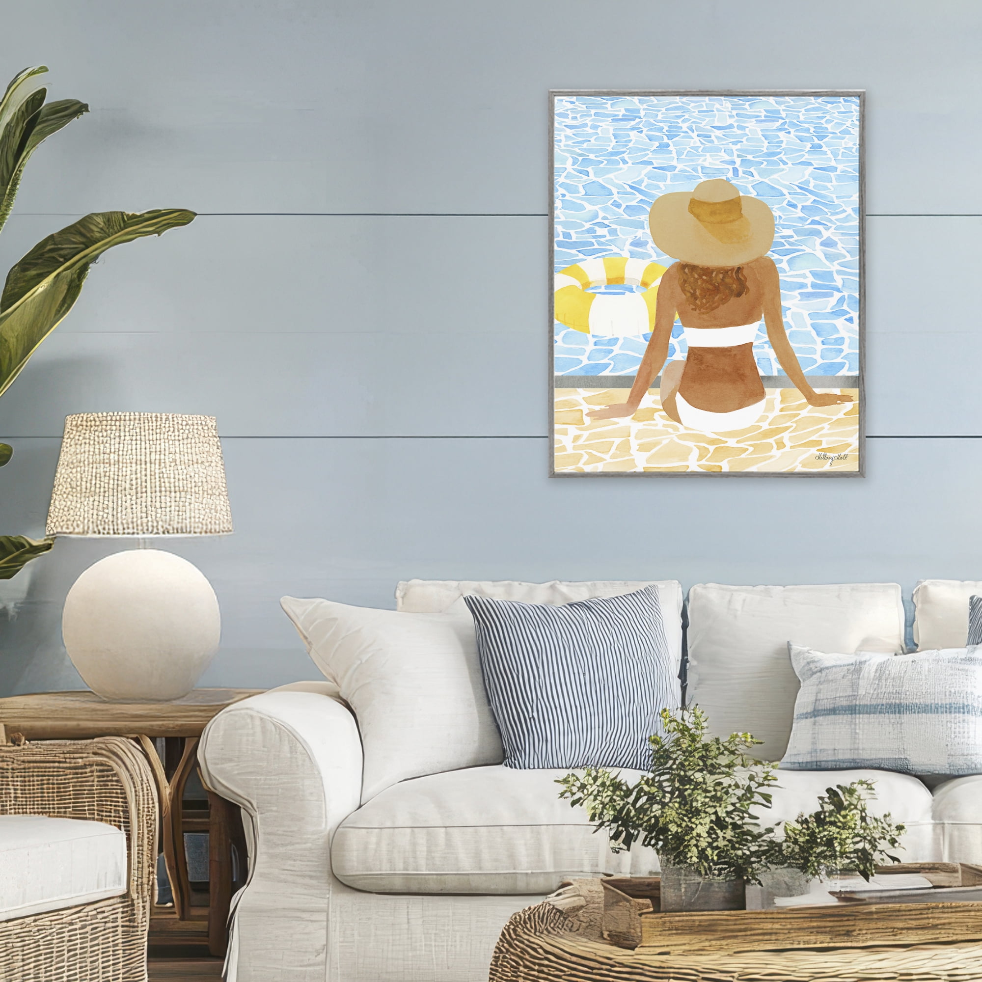 Stupell Industries Summer Poolside Chill Gray Framed Giclee Art, design by Hillary Holt