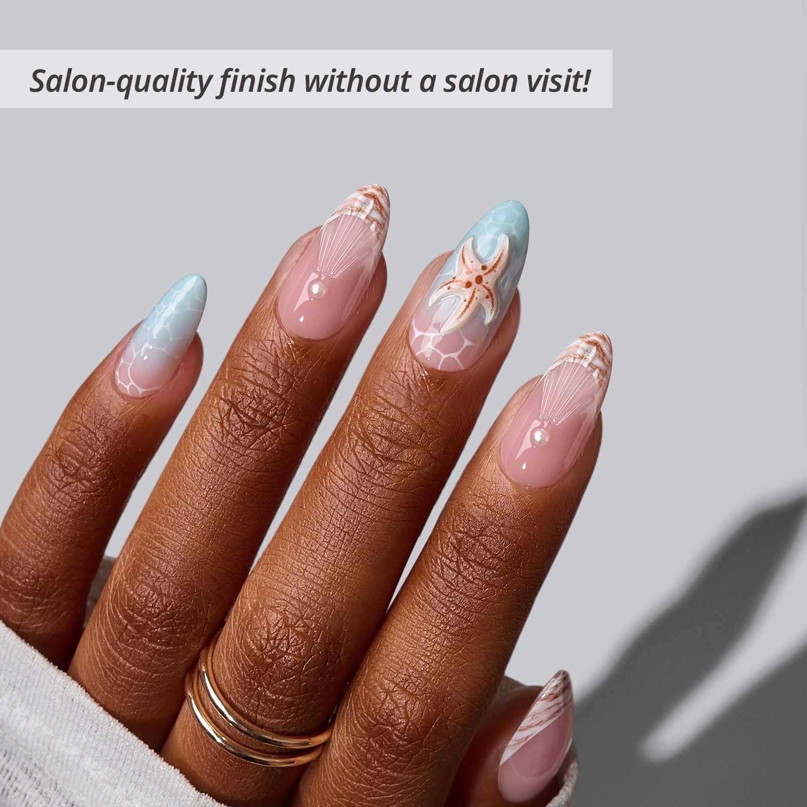 BTArtbox Press On Nails - Tide Play, Medium Almond, 2-Week Wear, Easy-to-Apply, 30 Count All-in-One Kit
