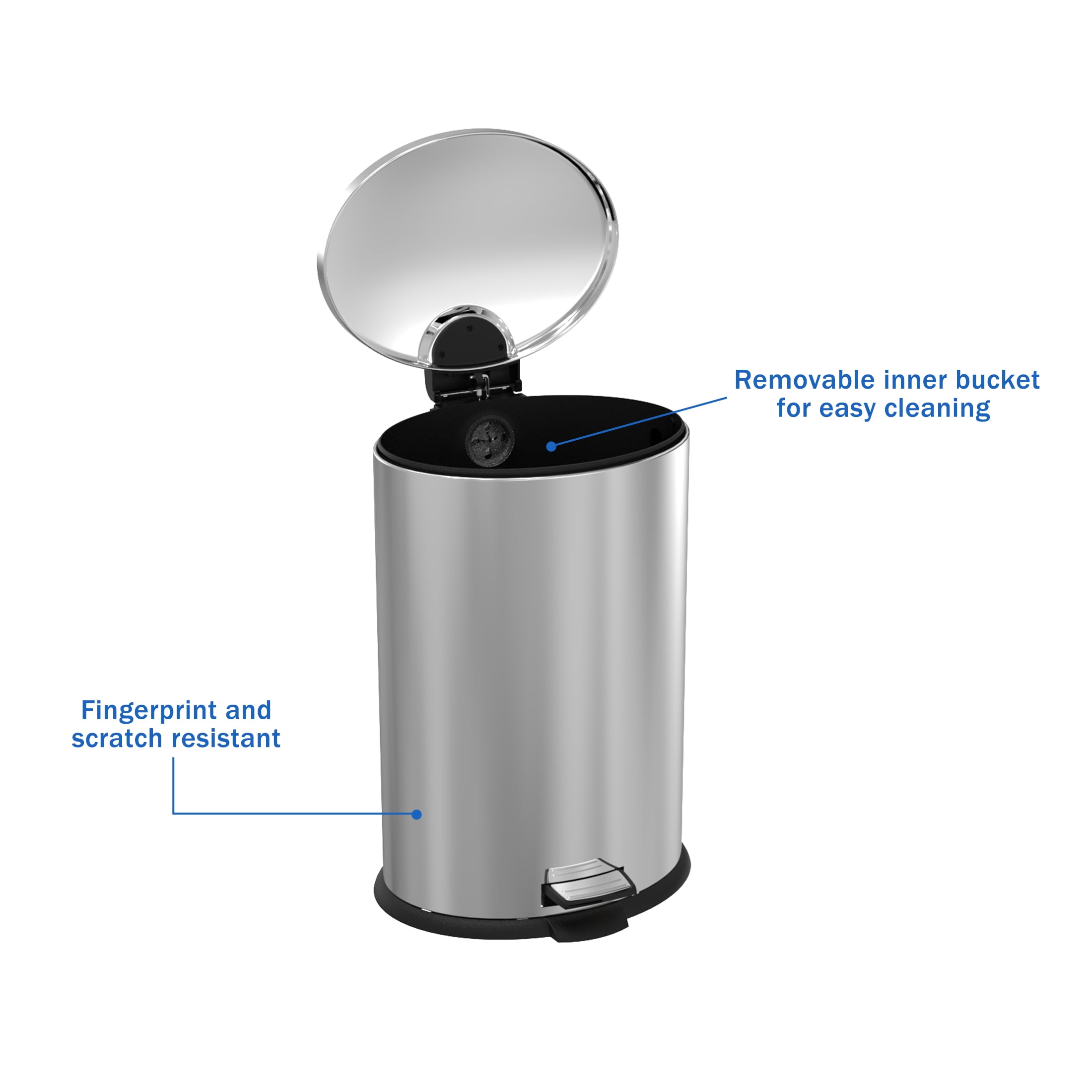 Koomade Kitchen Trash Can, 10.5 Gal Stainless Steel  Soft Close Step Garbage Bin with Lid, Silver