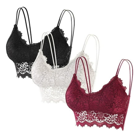 

Knosfe Women s Lightly Support Bras Lace Strappy Wireless Bra Comfort Eyelash Bralette for Women