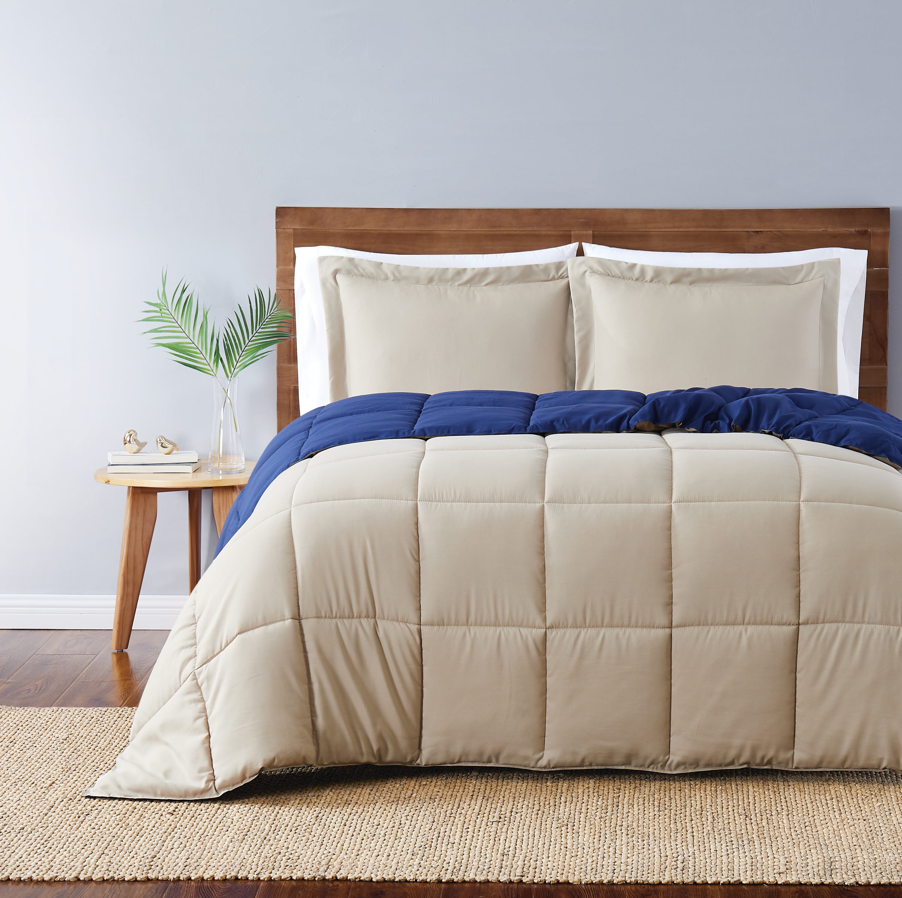 Truly Soft Everyday Khaki and Navy Reversible Full/Queen Comforter Set