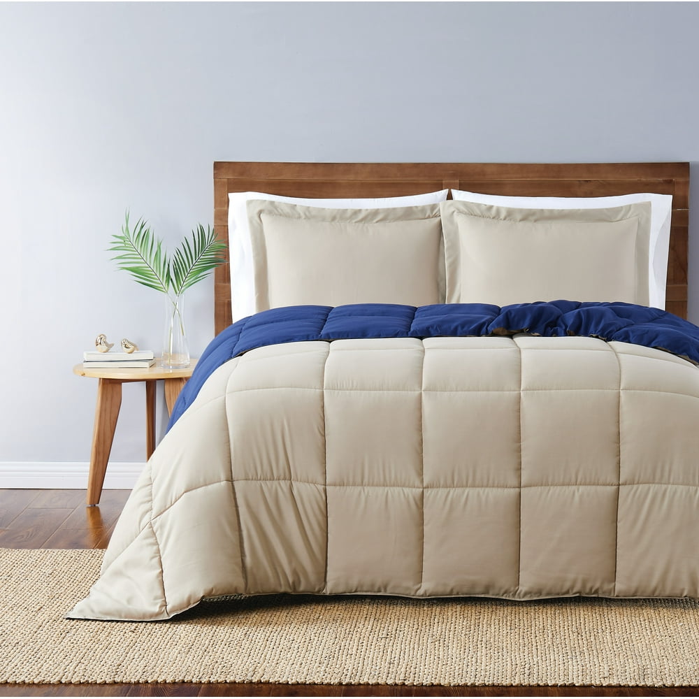 Truly Soft Everyday Khaki and Navy Reversible Full/Queen Comforter Set
