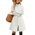 thumbnail image 5 of ClodeEU Women's Wool Blend Trench Coat With Belt,Trendy Stand Collar Button Coat With Pockets White,Womens Plus L, 5 of 8