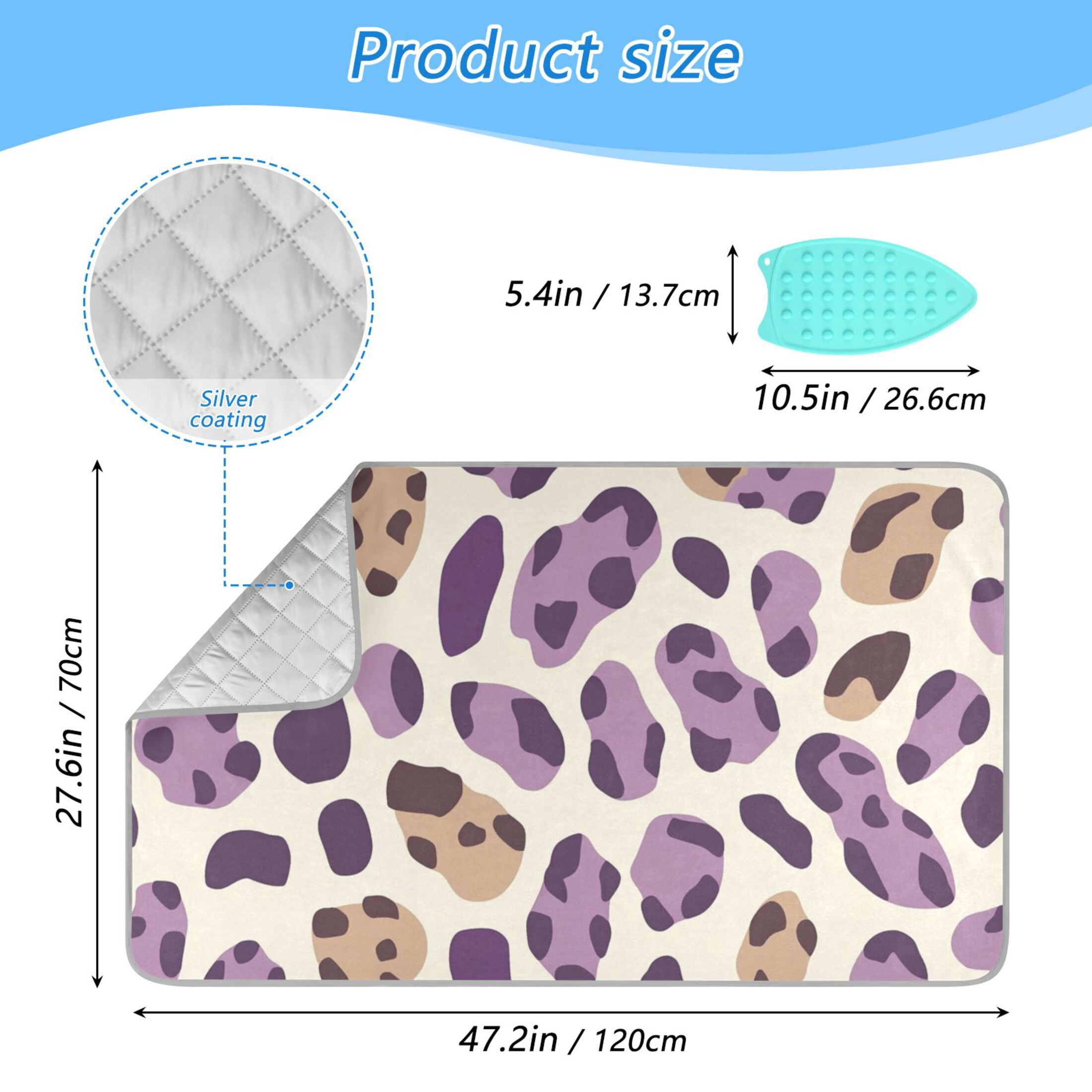 Purple Brown Leopard Skin Print Ironing Mat Blanket Portable Travel Ironing Pad Heat Resistant Pad 47.2" x 27.6”