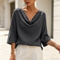 thumbnail image 4 of cocolona Womens Summer Linen Tops Cowl Neck 3/4 Sleeve Shirts Dressy Casual Solid Color Blouses, 4 of 6